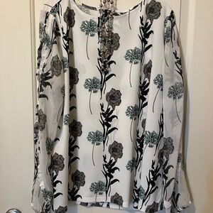 Black and White Floral Long Sleeve Blouse